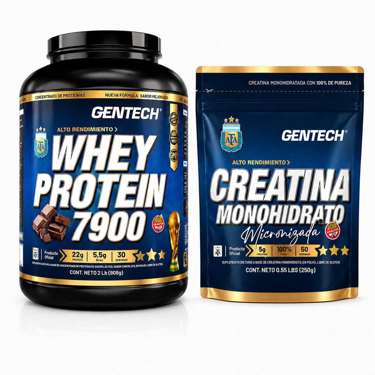Whey Protein Gentech 2 lbs Sabor Chocolate + Creatina Monohidrato 250 gr Gentech