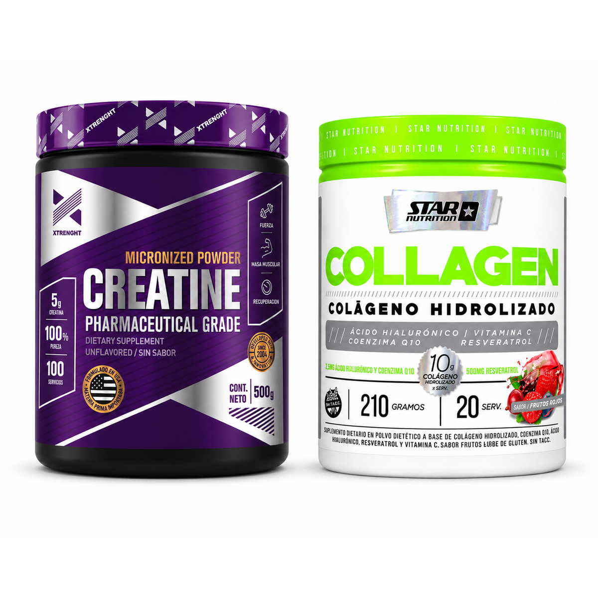 Creatina Xtrenght Nutrition 500g + Colageno Hydrolizado Star Nutrition x 210 Gramos