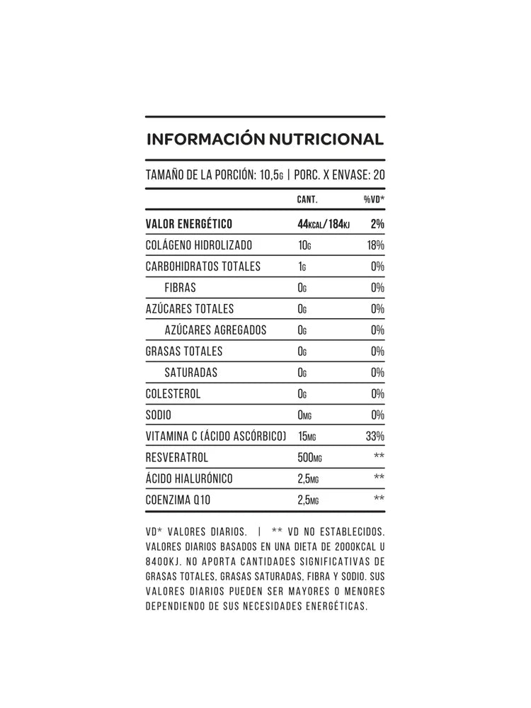 Collagen Limón 210gr tabla nutricional