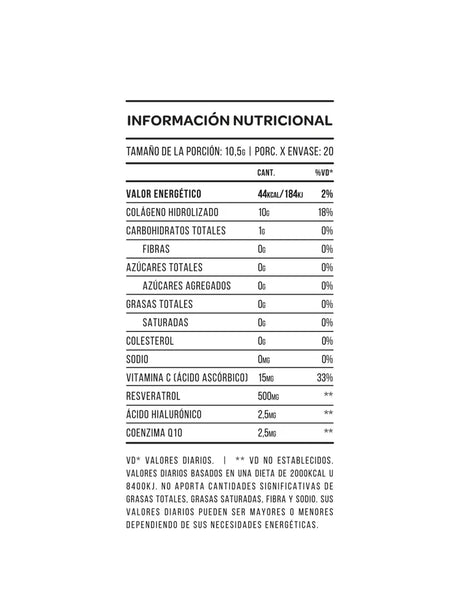 Collagen Limón 210gr tabla nutricional