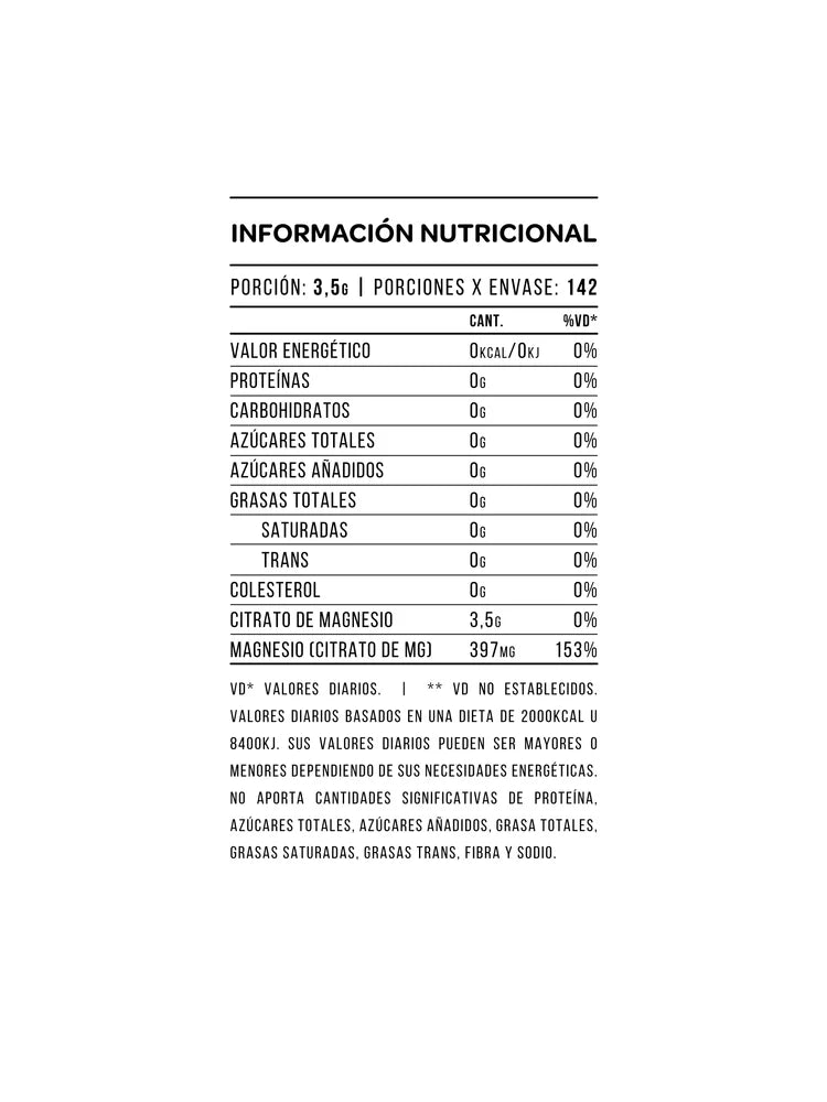 Magnesio Sin Sabor 500gr - tabla nutricional