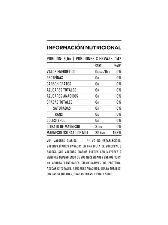 Magnesio Sin Sabor 500gr - tabla nutricional