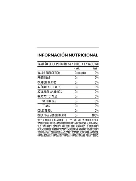 Creatina Monohidrato Eeuu X 300 Grs.Doypack Fruit Punch tabla nutricional