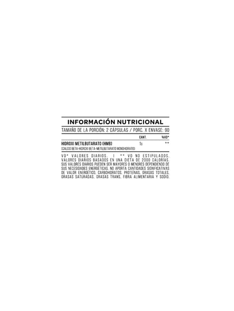 Hmb X 180 Caps. tabla nutricional