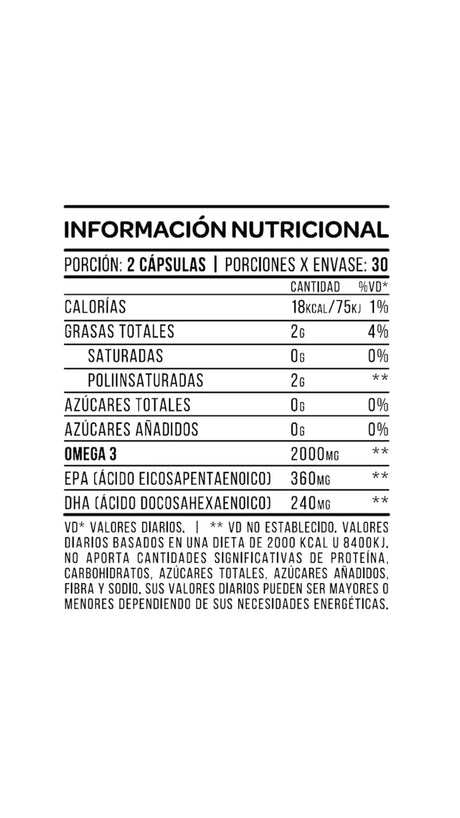 Omega3 Fish Oil X 60 Caps. - Made In Usa tabla nutricional