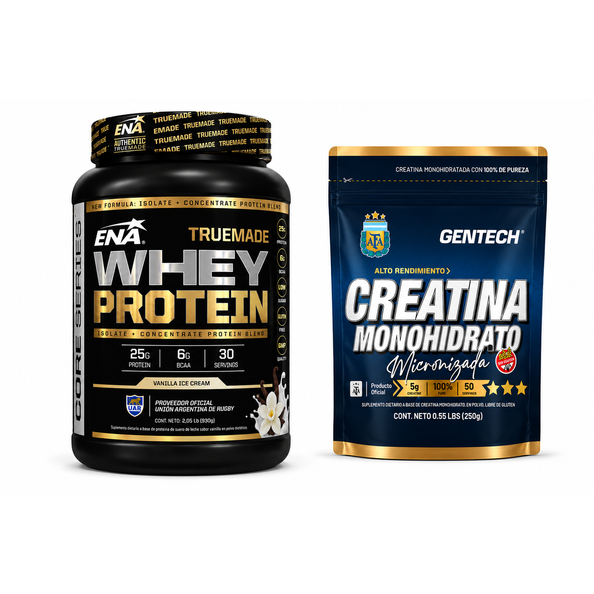 Proteina Ena Sport True Made 930g Sabor Vainilla + Creatina Monohidrato 250 Gr Gentech
